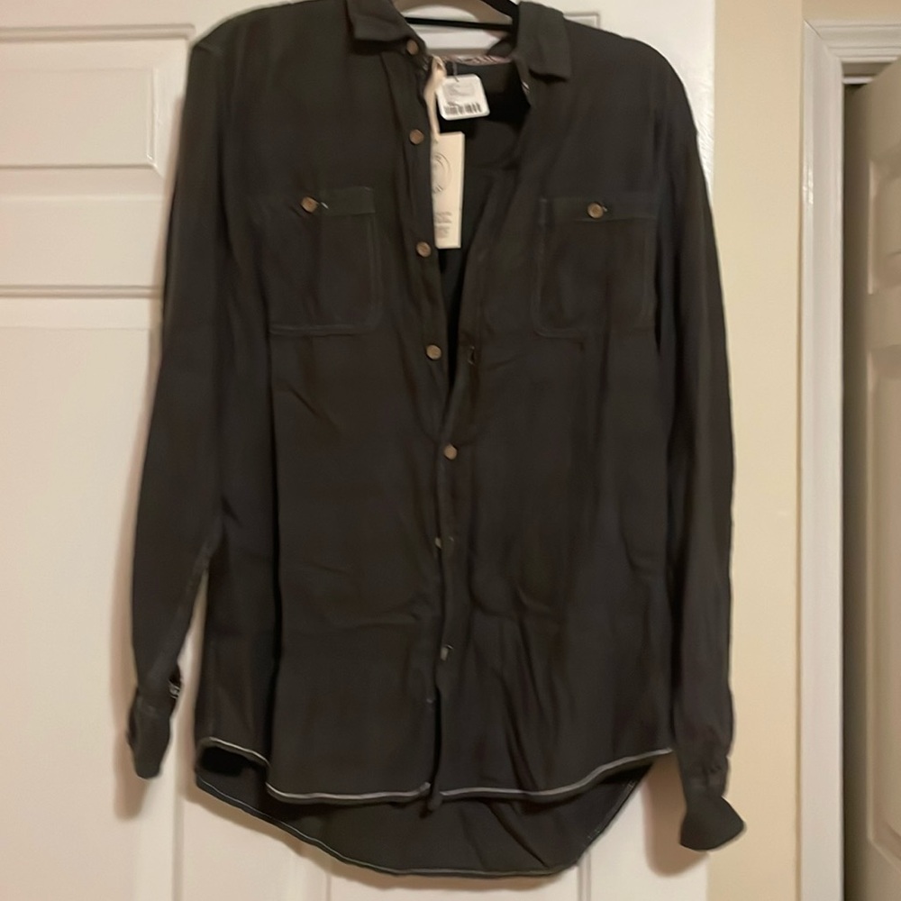 Plaided Button Down Flannel with Side Pocket